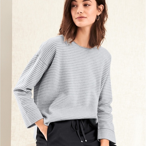 Eileen Fisher Organic Cotton and Silk Blend Striped Long Sleeve Sweater - Picture 2 of 8